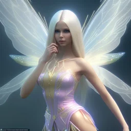 beautiful fairy very etheric, nice smiling, long blond hair, magic glamour pink make up, delicate colors, complete vision of very transparent and big wings, beautiful glamour transparent dress, ultra sharp focus, 8k, unreal engine 5, extremely sharp detail, light effect, soft light atmosphere, smooth, full of details, face in front, complete vision of face and hair and of the body