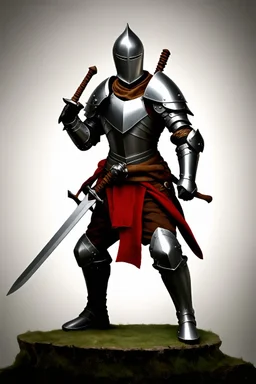 A knight in leather armor, with strategically placed metal armor, wielding a sword and a swordbreaker