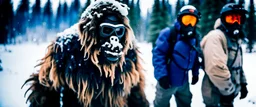 Wildfire, Smoke, burning, forest fire, close up of a Yeti in documentary photography, August 199, Yeti, Dystopian, Japanese, Extreme depth of field, bokeh blur, winter, blizzard, Alberta, all-natural, in the style of candid, imperfection, natural lighting, Professional shot, shot on Agfa, Fuji Film, Anamorphic lens --ar 4:5 --w 150 --style raw