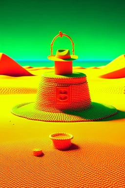 beeple THE ONLY LIMIT IS YOUR IMAGINATION in the sandbox with bucket and spade and bitcoins