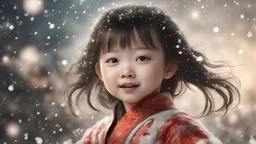 Magical Fantastic young happy Chinese female child, Liquid Structure, Flying snowflakes, excitement, Splash, Portrait Photography, Fantasy Background, Intricate Patterns, Ultra Detailed, Luminous, Radiance, Ultra Realism, Complex Details, Intricate Details, 16k, HDR, High Quality, Trending On Artstation, Sharp Focus, Studio Photo, Intricate Details, Highly Detailed