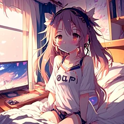 Streamer anime girl in a bedroom