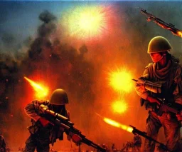 vietnam war. war. napalm. bokeh. lens flare. warm lights. high detailed. beksinski