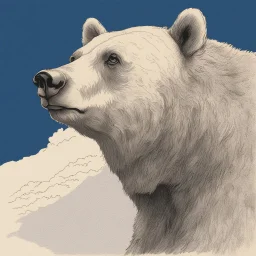 sideview of bear head, use raw sketch inkpen, use 70s comics style, indigo ink on creamy paper texture, strong contrast