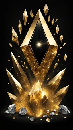 Generate a Movie Poster: "Cursed Golden Crystals" On Royal Black Velvet Background.