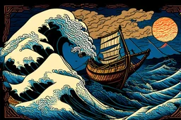 digital painting of the odyssey quest by homer, in the style of hokusai