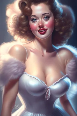 (pinup), sweet women in an (open fluffy dress), (cleavage), spacex digital painting 8k very attractive beautiful award winning hyperrealistic 4K 3D very cute