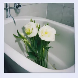 Lisianthus in the bathtub, polaroid