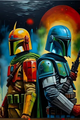 Abstract boba fett and slave one oil painting