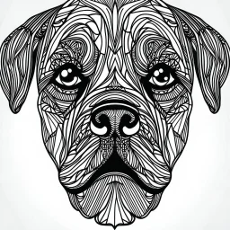 dog front face view, minimal lines, cartoon, mandala, white back ground color, real style, realistic, minimalistic, minimal black line art, line art, crisp line art, unique coloring sheet, outlined, outline, crisp, crisp line edges, illustration, thin lines, crisp clear lines, line art, clean line art, unique, 8k, amazing, masterpiece, no colors, no dark color, no black color, avoid thick black, minimalistic line edges, pure white back ground, image character full fit to page,