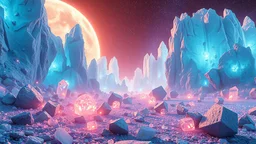 realistic photo of a landscape covered in crystals that looks futuristic with futuristic lighting