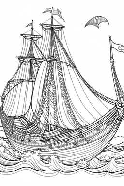 coloring book image of a viking ship