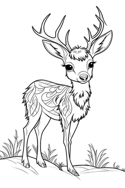 outline art for cute deer coloring pages with caves, white background, sketch style, full body, only use outline, mandala style, clean line art, white background, no shadows and clear and well
