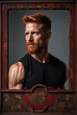 portrait of a muscular and handsome 40 year old man with red hair and a neatly trimmed beard