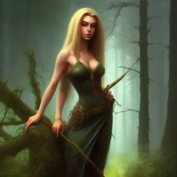 frank frazetta style, witch in the forest, dusk