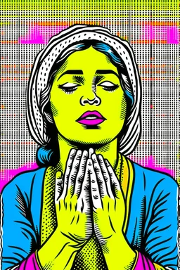 Vintage pop art style of a jewish woman from the torah praying to god