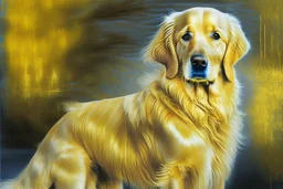 style of gerhard richter Golden retriever dog