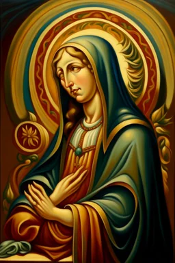 A painting of the Virgin Mary in the style of Thomas Hart Benton,64K, high quality