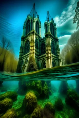 Notre Dame de Paris underwater with corals on it