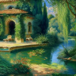 a place to chill, no humans, no animals, style of renoir