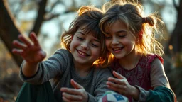 Beautiful happy telepathic young boys and girls playing together, finesse, devotion, serendipity, best friends, exquisite composition, beauty, magic, fantasy, close foreground detail, beautiful intricate insanely detailed octane render, 16k artistic photography, photorealistic concept art, soft natural volumetric cinematic perfect light, chiaroscuro, award-winning photograph, masterpiece