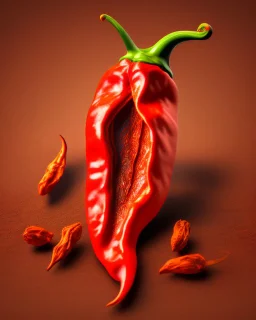 Dried hot chili. Realistic photo. HD. Glowing. 3d style