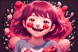 A detailed illustration Anime girl smiling crushed inside really darkred fleshy stomach filled with digestive juices, t-shirt design, in the style of Studio Ghibli, pastel tetradic colors, 3D vector art, cute and quirky, fantasy art, watercolor effect, bokeh, Adobe Illustrator, hand-drawn, digital painting, low-poly, soft lighting, bird's-eye view, isometric style, retro aesthetic, focused on the character, 4K resolution, photorealistic rendering, using Cinema 4D, vector logo, vector art,