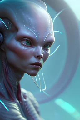 Alien Aquatic human, high quality, cinematic by WLOP and Rossdraws, concept art of the character. Epic composition, hyperrealism, award-winning artwork, realistic hair, artstation trend, high quality printing, fine art with subtle redshift rendering