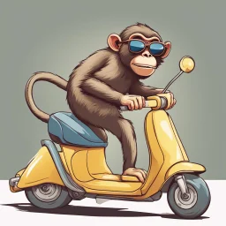 Monkey riding a scooter with sunglasses, cartoonize