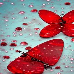  Прозрачная Бабочка из воды и красные стеклянные цветы в жемчужном сиянии дождь