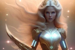  beautiful cosmic woman, long blond hair, nice smiling, magic glamour make up, delicate colors, beautiful glamour galactique dress, ultra sharp focus, 8k, unreal engine 5, extremely sharp detail, light effect, soft light atmosphere of a spaceship, smooth, full of details, face in front, complete vision of face and hair and body