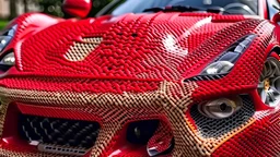 crochet Ferrari, intricately detailed face, mid shot, professional photography, a breathtaking background, realistic art, shot on dslr 64 megapixels sharp focus, canon lens, 16k resolution