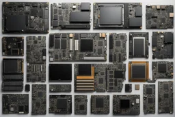 knolling computer parts on black background , seamsless tile