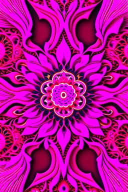 an ornate fuchsia and magenta color flower pattern ,3d render, art game,symmetrical --ar 16:9