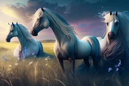 fantasy magical horses in a field