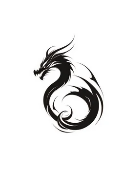 minimalist dragon ink logo, white background