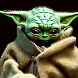 super photorealistic studio photo of a sweet female baby yoda in star wars by Annie Leibovitz, intricate, highly detailed, sharp focus, cinematic lighting,