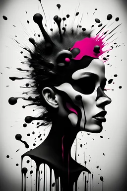 A black and white abstract surreal image with a violent pop of color