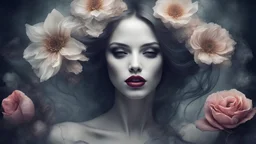 beautiful woman phantom, flower, lips, horror, mysticism, esotericism,