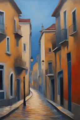 2000's street in Oporto city" Impasto. Oil paint on canvas