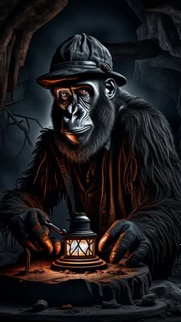 A man with oil lamp in a Coal mine.