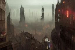 Bruge+billboards+Gothic city+ BioShock+Dishonored+Bloodborne +trieste+Edinburgh+Chicago+victorian London+decòpunk Skyscraper+ +steampunk+biopunk+alphonse mucha, greg rutkowski, matte painting, cryengine, hyper detailed, felix kelly, fantasy art, seb mckinnon