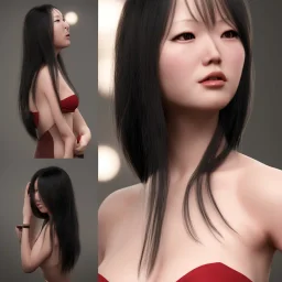 portrait only hitomi tanaka, long black hair, red dress, full body, 8k, highly realistic, octane render,