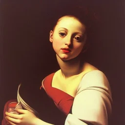 Portrait of a young beautiful busty woman Caravaggio style