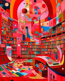 A library filled with pink magic painted by Wassily Kandinsky