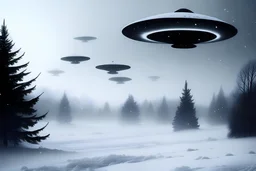 UFOs in a dark snowy day