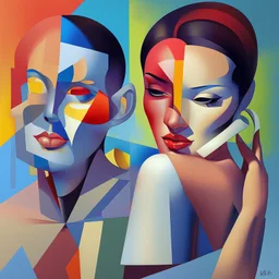 a painting of a man and a woman, a cubist painting by Keith Mallett, cg society, figurative art, cubism, fauvism, art