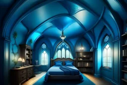 arched ceiling blue fantasy bedroom