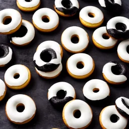 White and black striped donuts on a black table