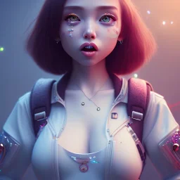 3d cute female, ahegao open mouth drool, cute big circular reflective eyes, Pixar studio movie style, unreal engine cinematic smooth, intricate detail, cinematic